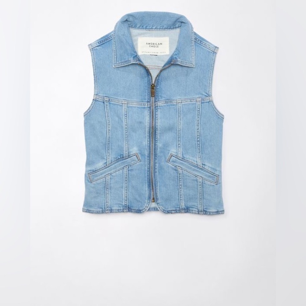 American Eagle - Light Stonewashed Zip Up Pocket Sleeveless Vest Size Small